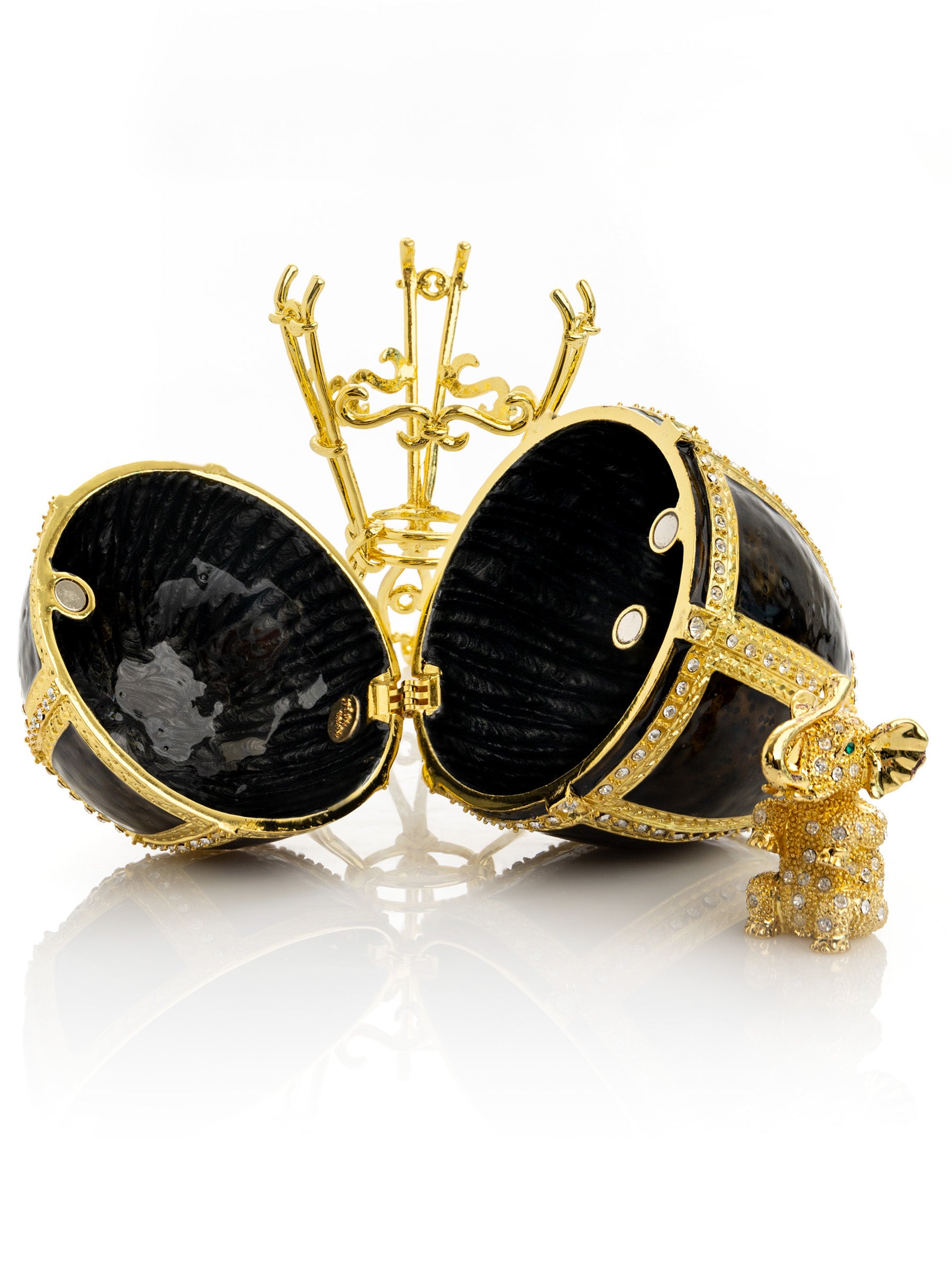 Black & Gold Egg with a Gold crystals Elephant