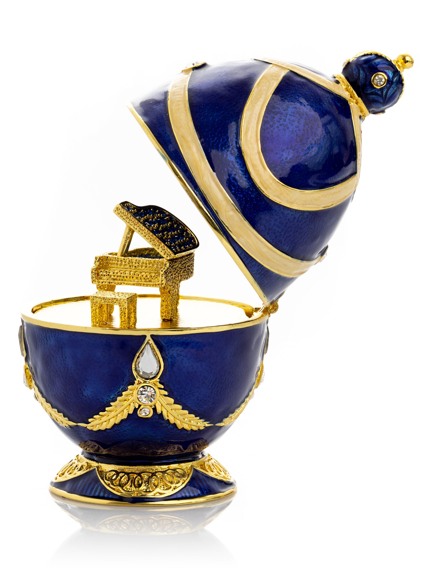 Keren Kopal Blue Faberge Egg with Golden Piano Surprise
