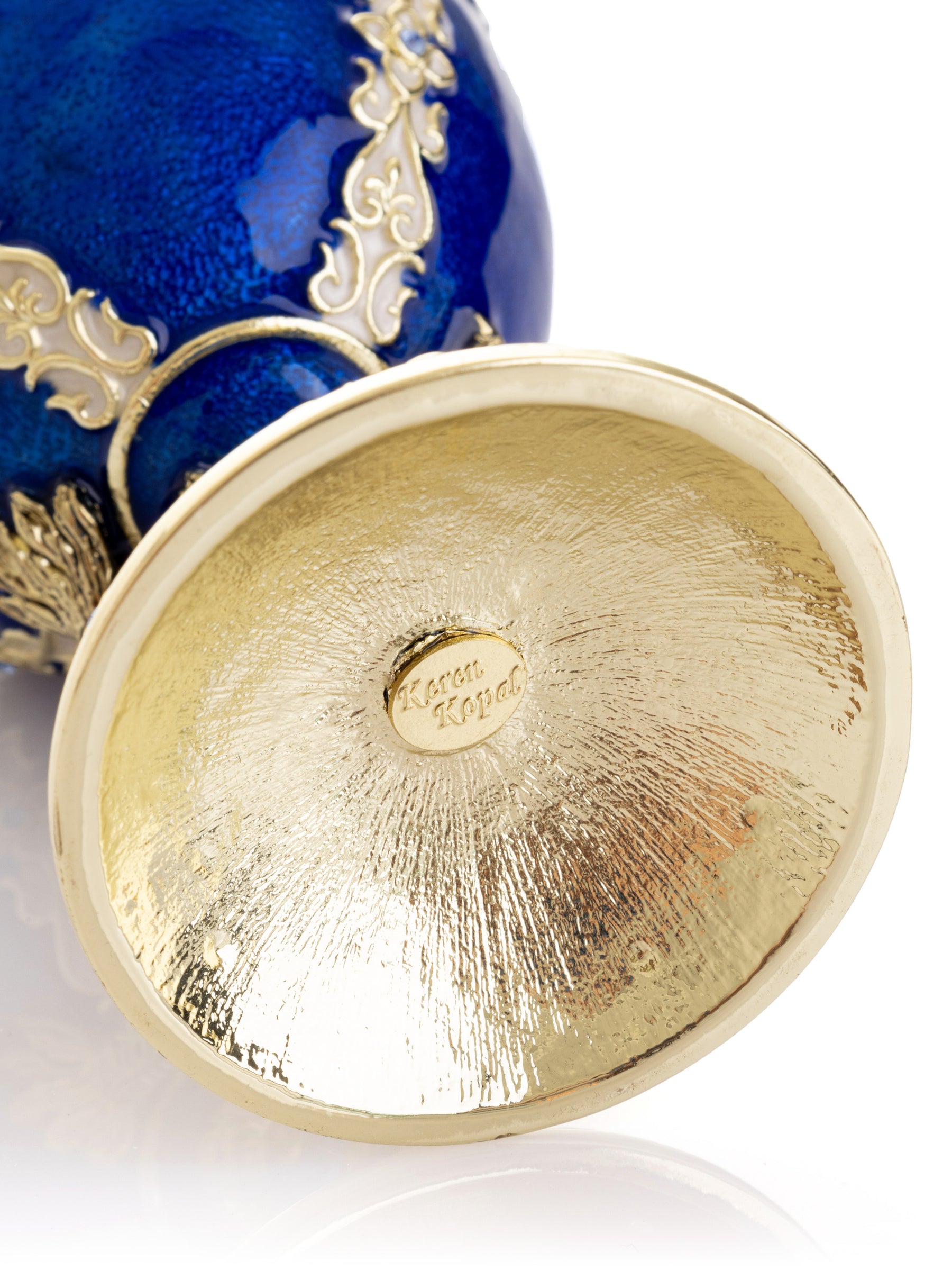 Keren Kopal Luxurious Blue-Gold Egg with Clock with Dragon Pedestal and Bird Ornament