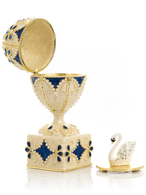 Pearl Beige Faberge Egg with Swan Hidden compartment