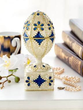 Pearl Beige Faberge Egg with Swan Hidden compartment