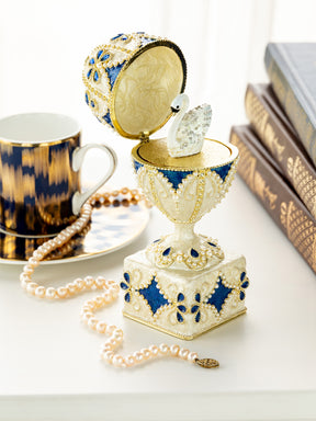 Keren Kopal Pearl Beige Faberge Egg with Swan Hidden compartment