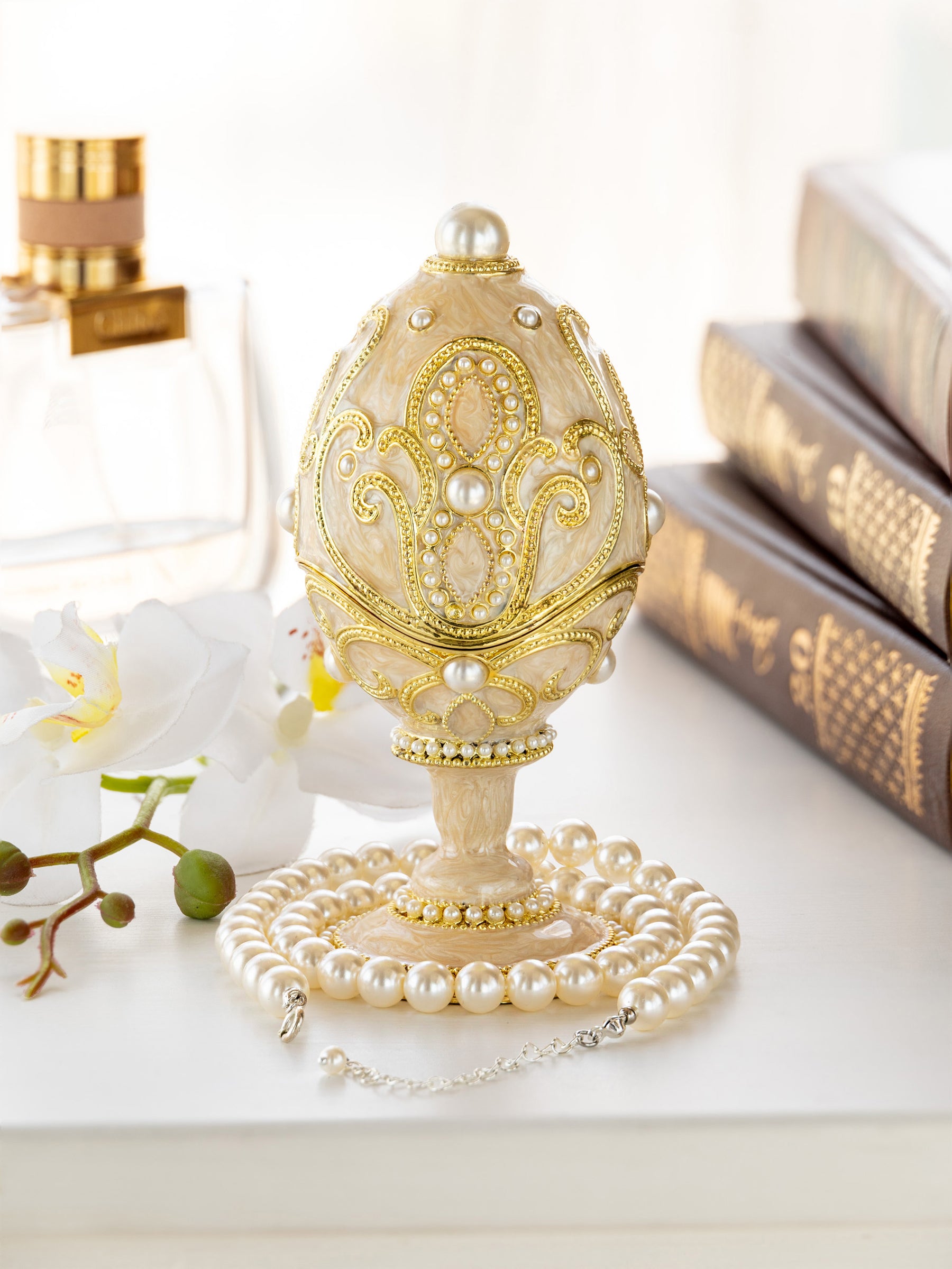 Gold Easter Egg with Pearls Necklace
