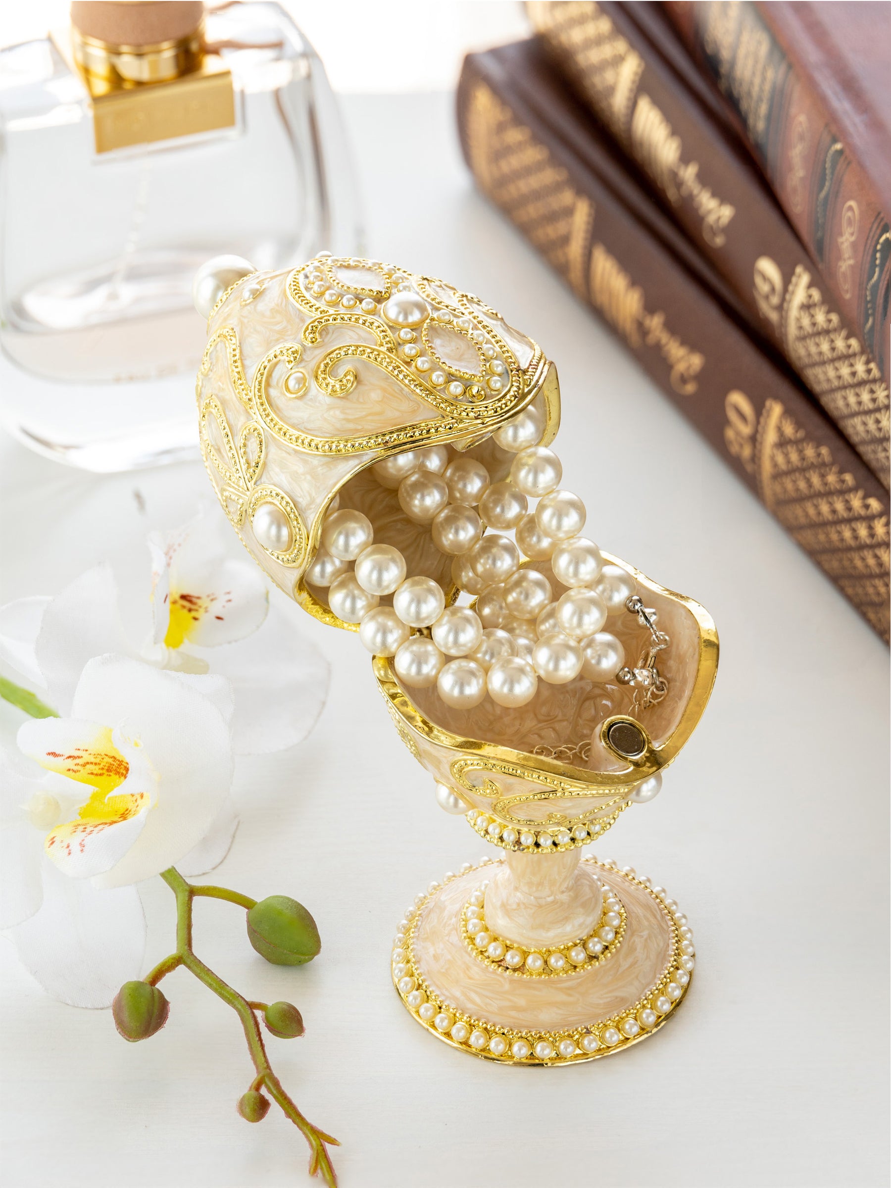 Gold Easter Egg with Pearls Necklace