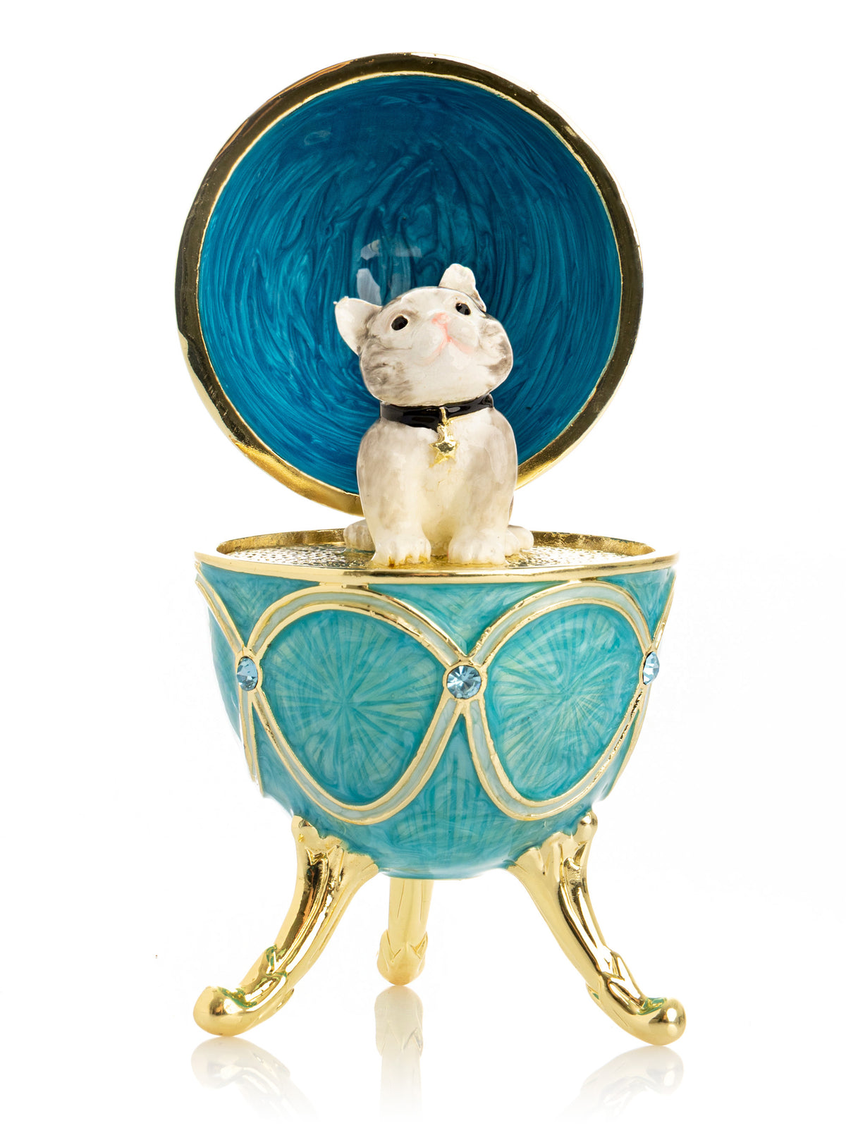 Turquoise Easter Egg with Cat Hidden compartment