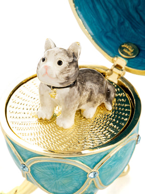 Turquoise Easter Egg with Cat Hidden compartment