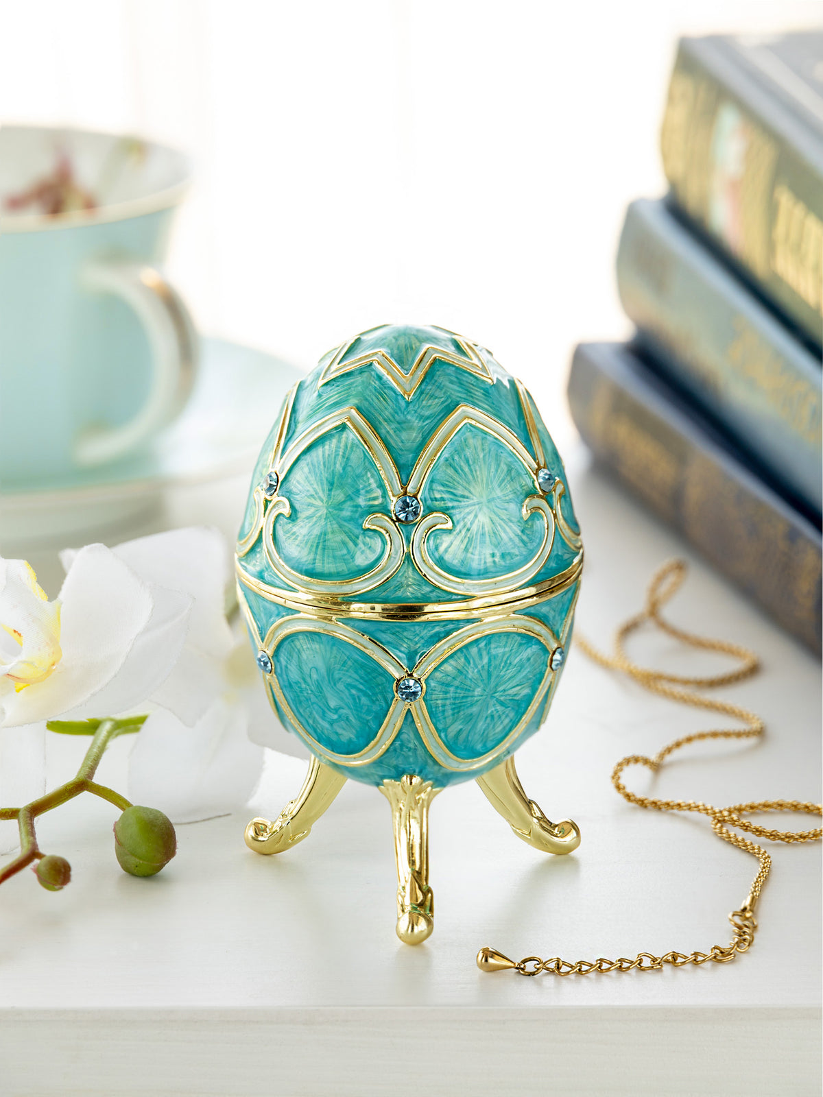 Turquoise Easter Egg with Cat Hidden compartment