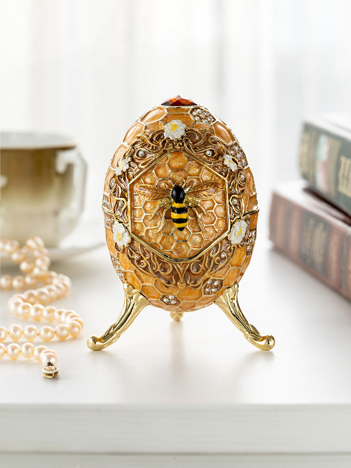 Easter Egg Honeycomb with Bees Hive trinket box