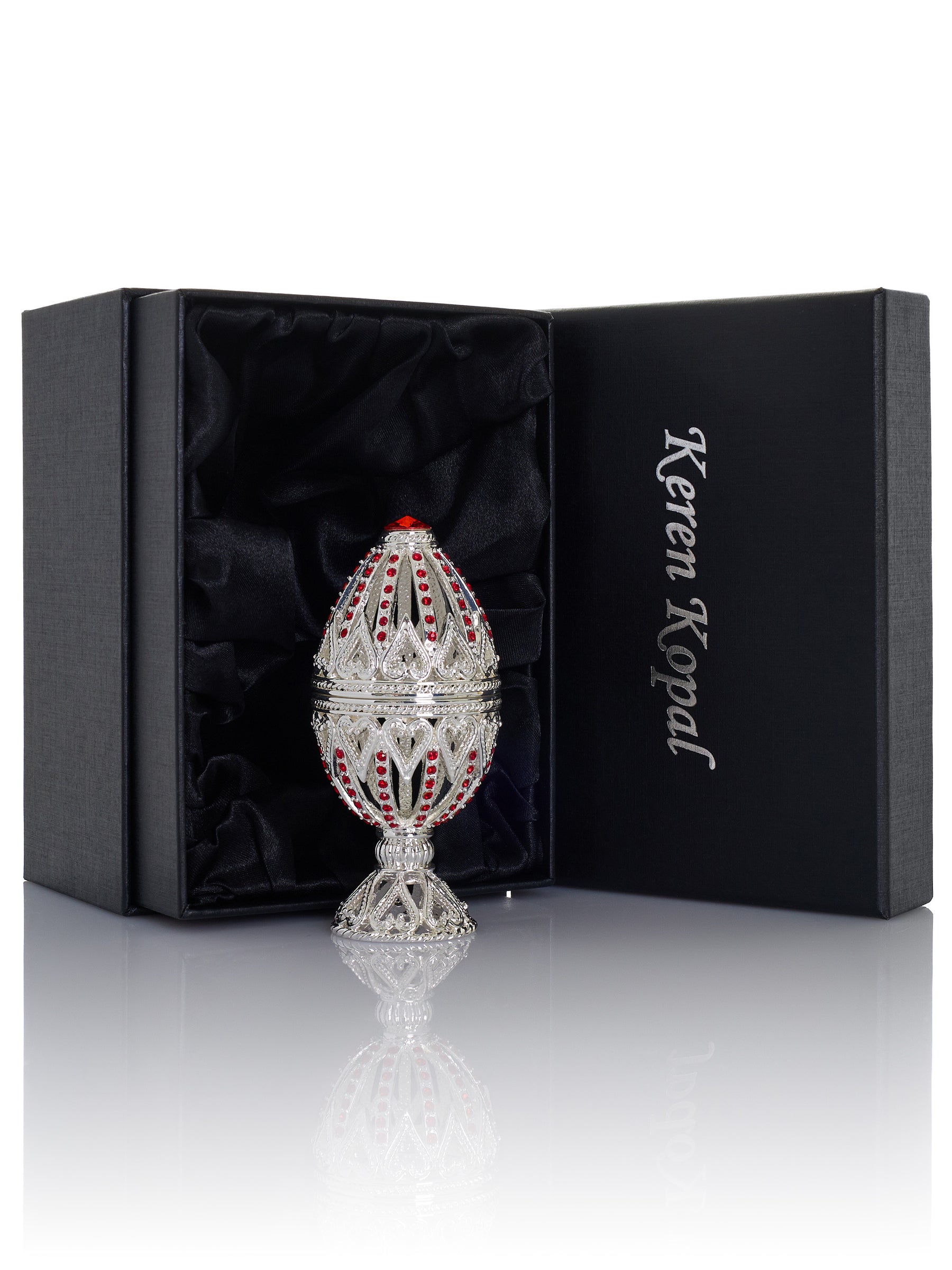 Silver Easter Egg with Red Crystals & Hearts