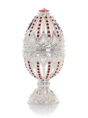 Silver Easter Egg with Red Crystals & Hearts