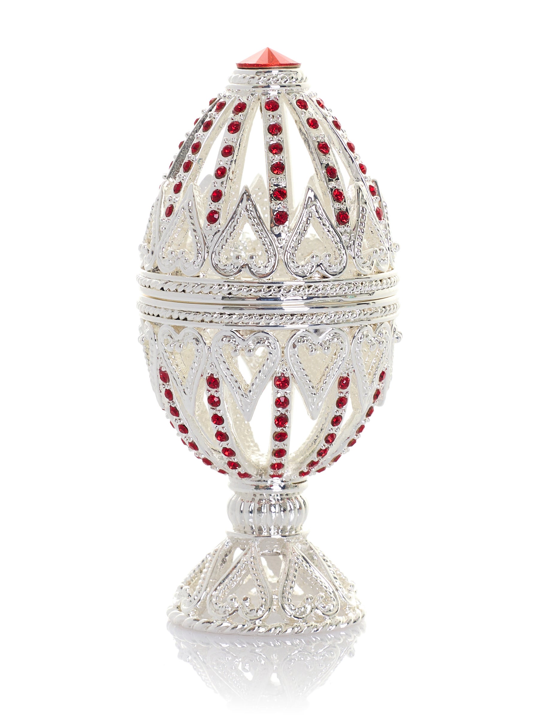 Silver Easter Egg with Red Crystals & Hearts