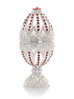 Silver Easter Egg with Red Crystals & Hearts