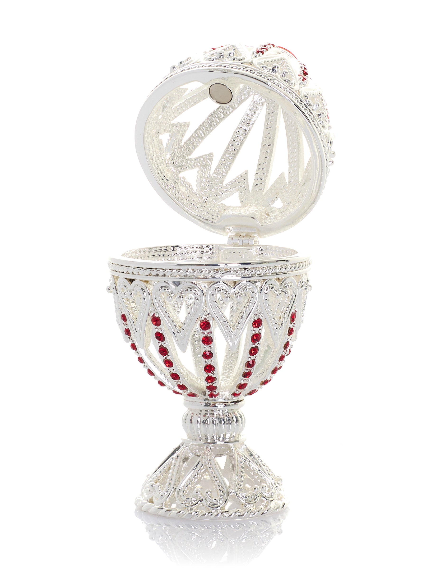 Silver Easter Egg with Red Crystals & Hearts