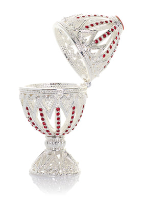 Silver Easter Egg with Red Crystals & Hearts
