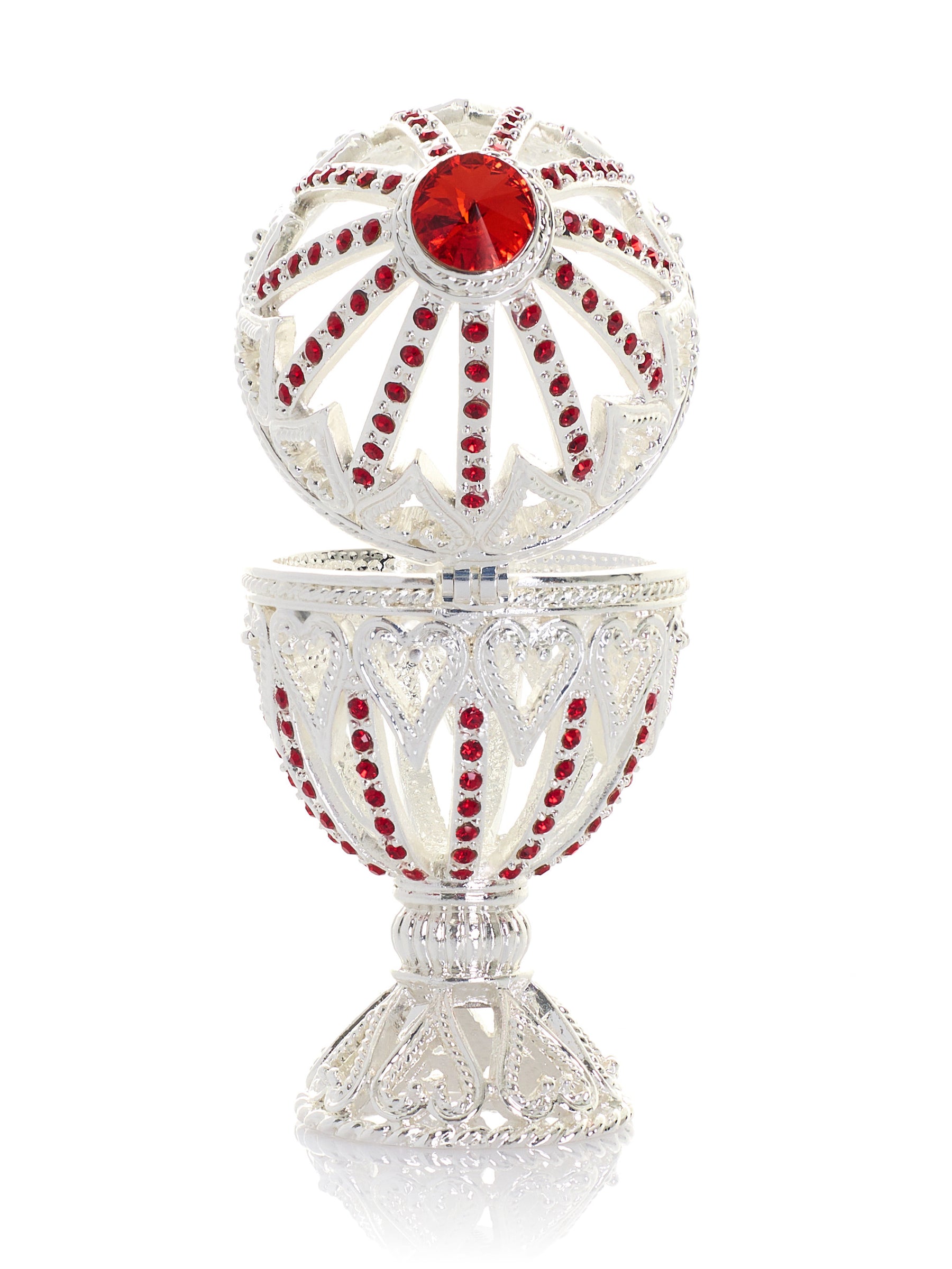 Silver Easter Egg with Red Crystals & Hearts
