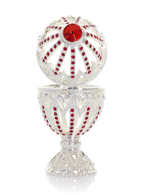 Silver Easter Egg with Red Crystals & Hearts