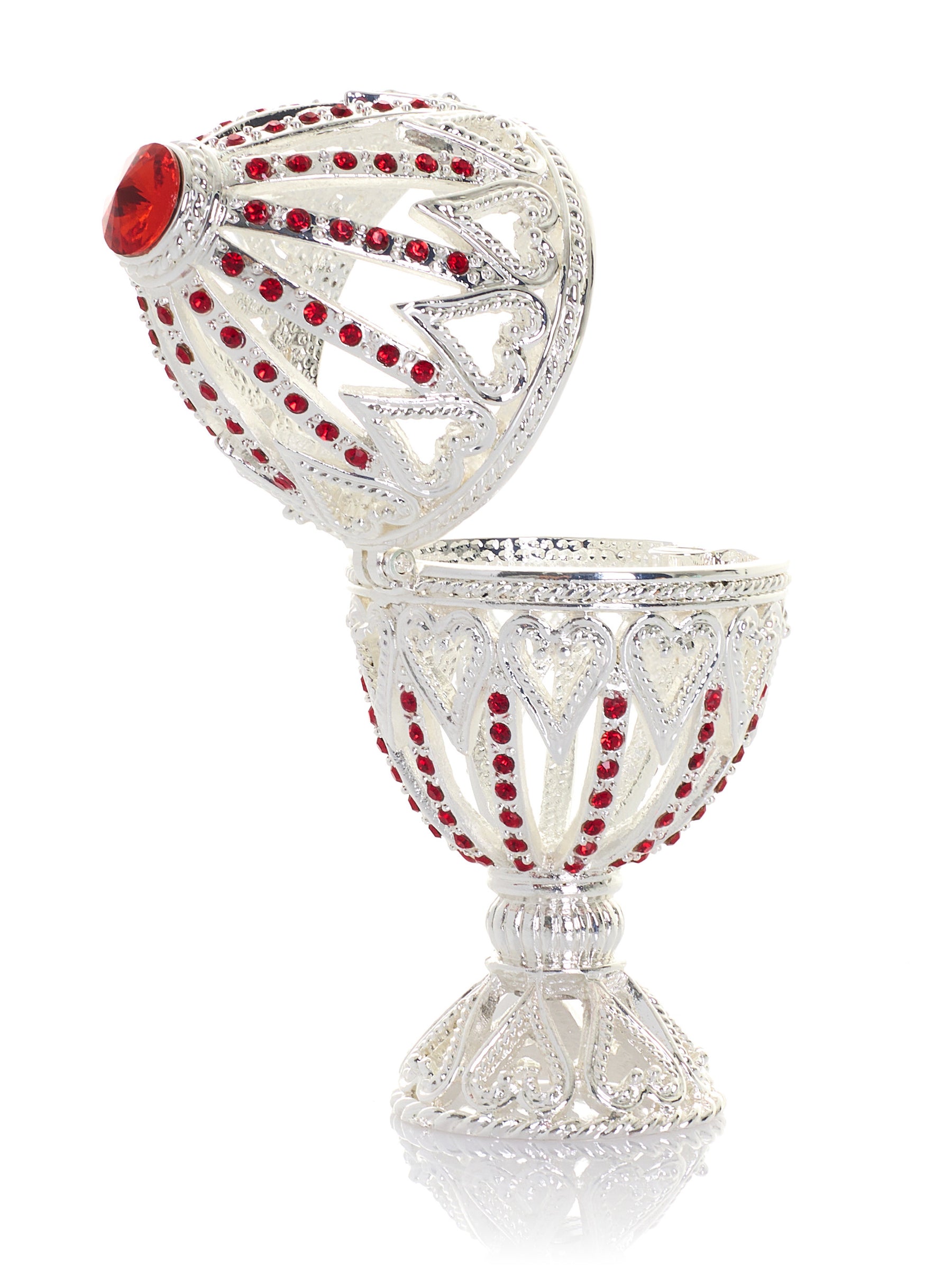 Silver Easter Egg with Red Crystals & Hearts