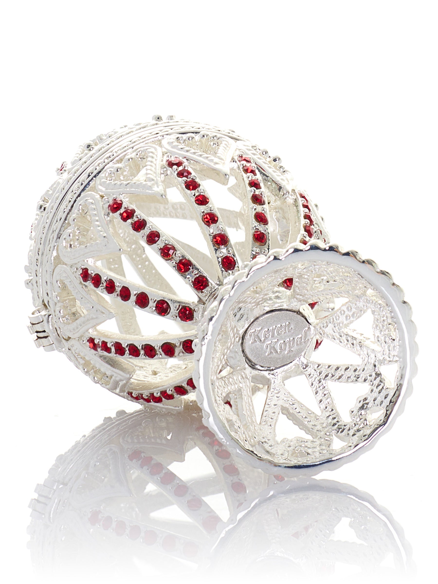 Silver Easter Egg with Red Crystals & Hearts