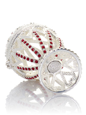 Silver Easter Egg with Red Crystals & Hearts