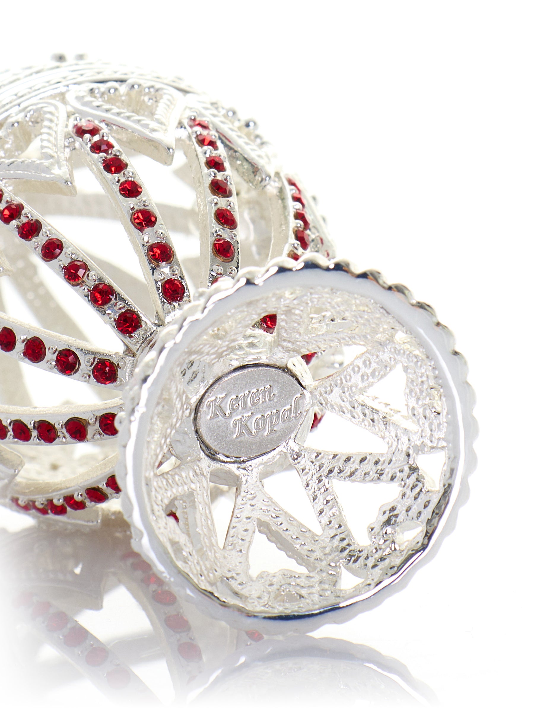 Silver Easter Egg with Red Crystals & Hearts
