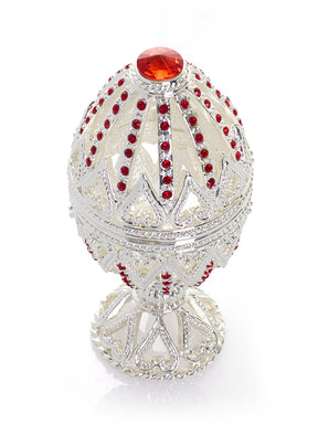 Silver Easter Egg with Red Crystals & Hearts