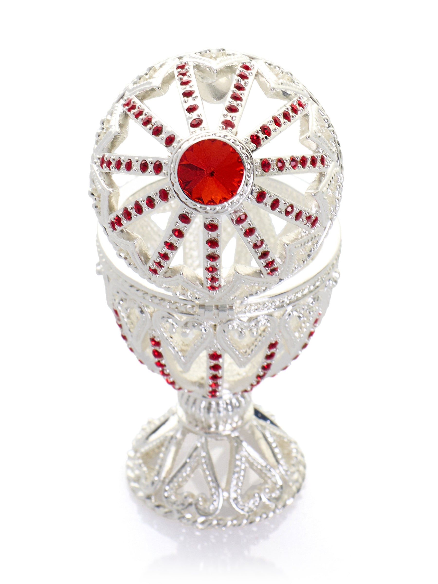 Silver Easter Egg with Red Crystals & Hearts