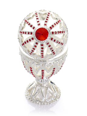 Silver Easter Egg with Red Crystals & Hearts