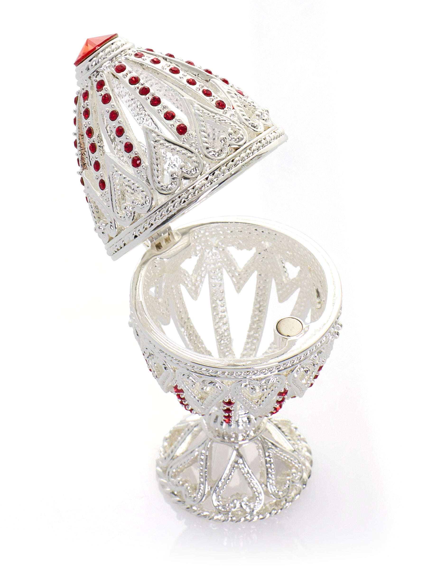Silver Easter Egg with Red Crystals & Hearts