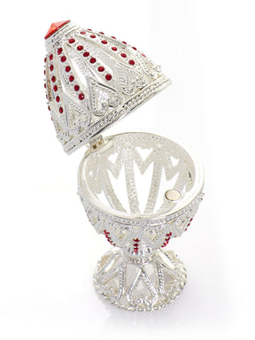 Silver Easter Egg with Red Crystals & Hearts