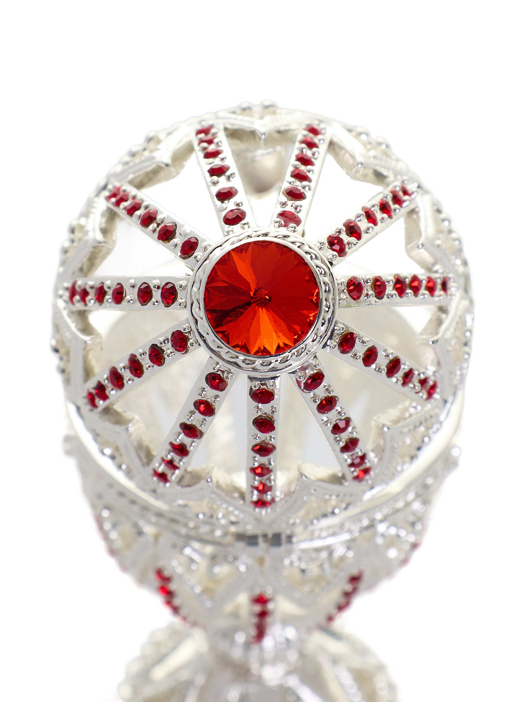 Silver Easter Egg with Red Crystals & Hearts