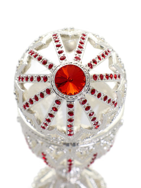 Silver Easter Egg with Red Crystals & Hearts