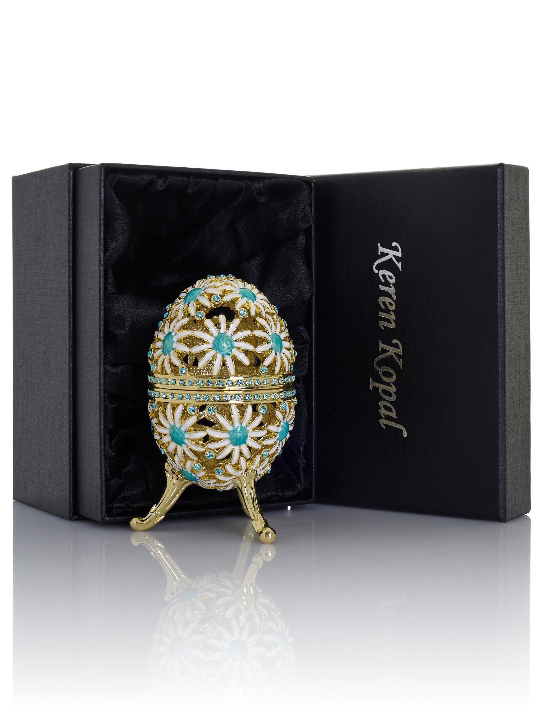 Gold Easter Egg with Blue and White Flowers
