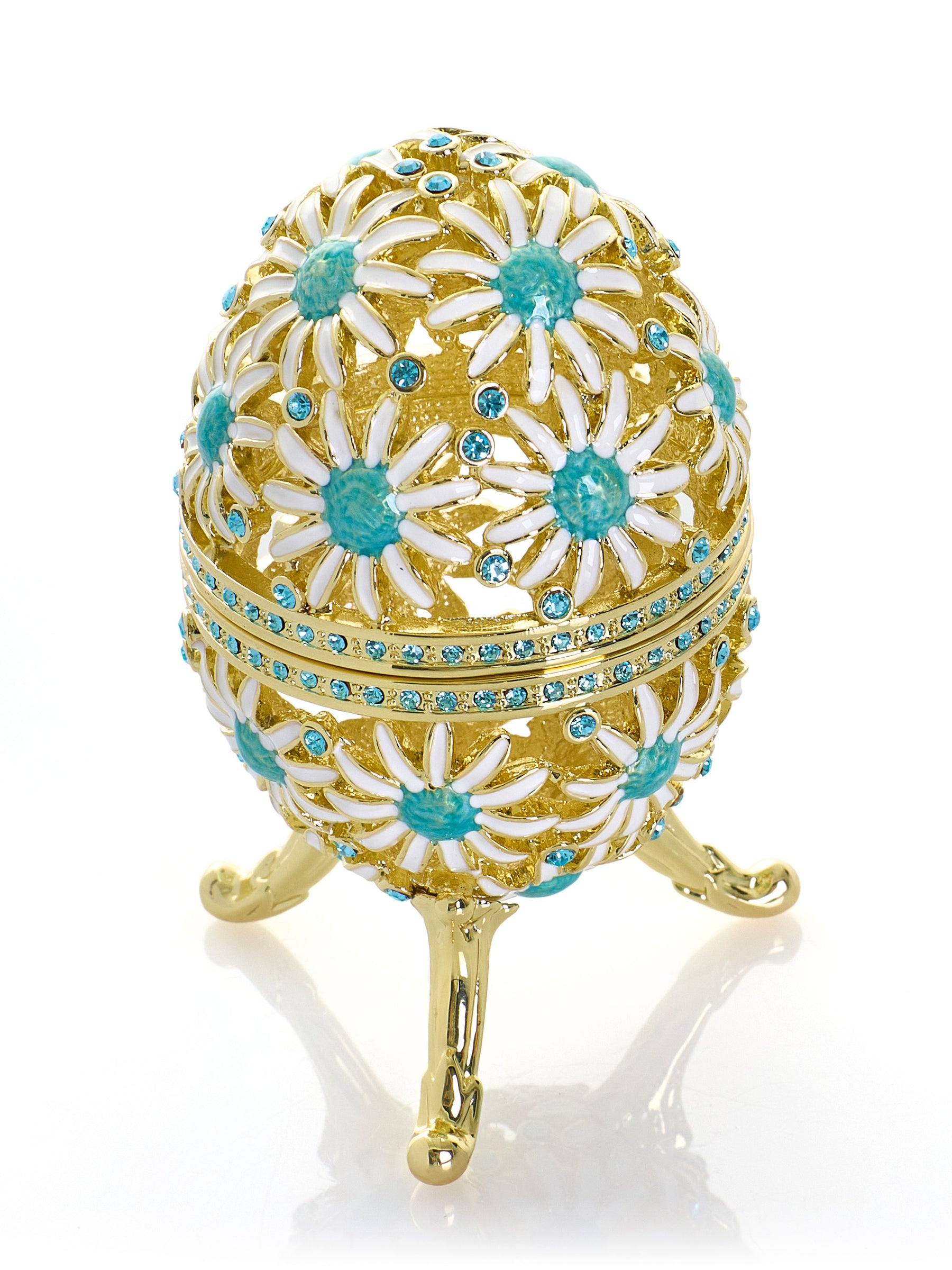 Gold Easter Egg with Blue and White Flowers