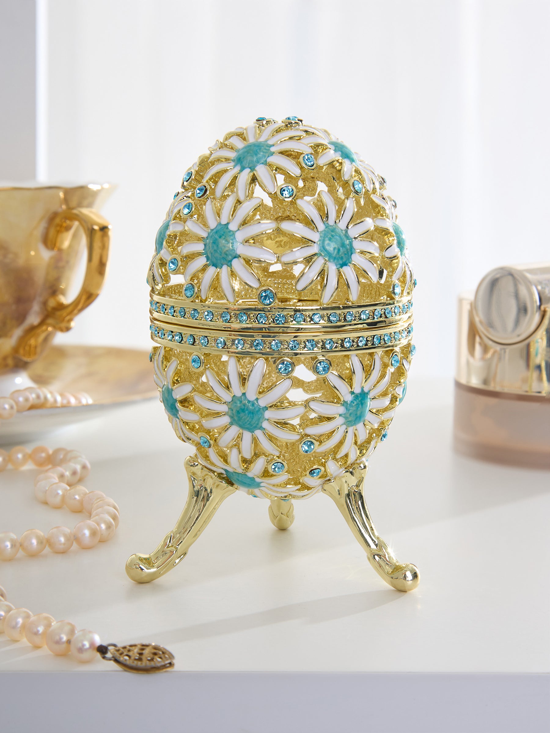 Gold Easter Egg with Blue and White Flowers