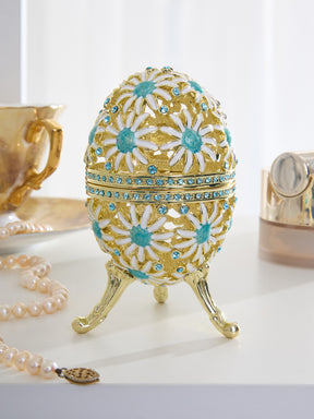 Gold Easter Egg with Blue and White Flowers