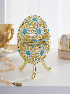 Gold Easter Egg with Blue and White Flowers