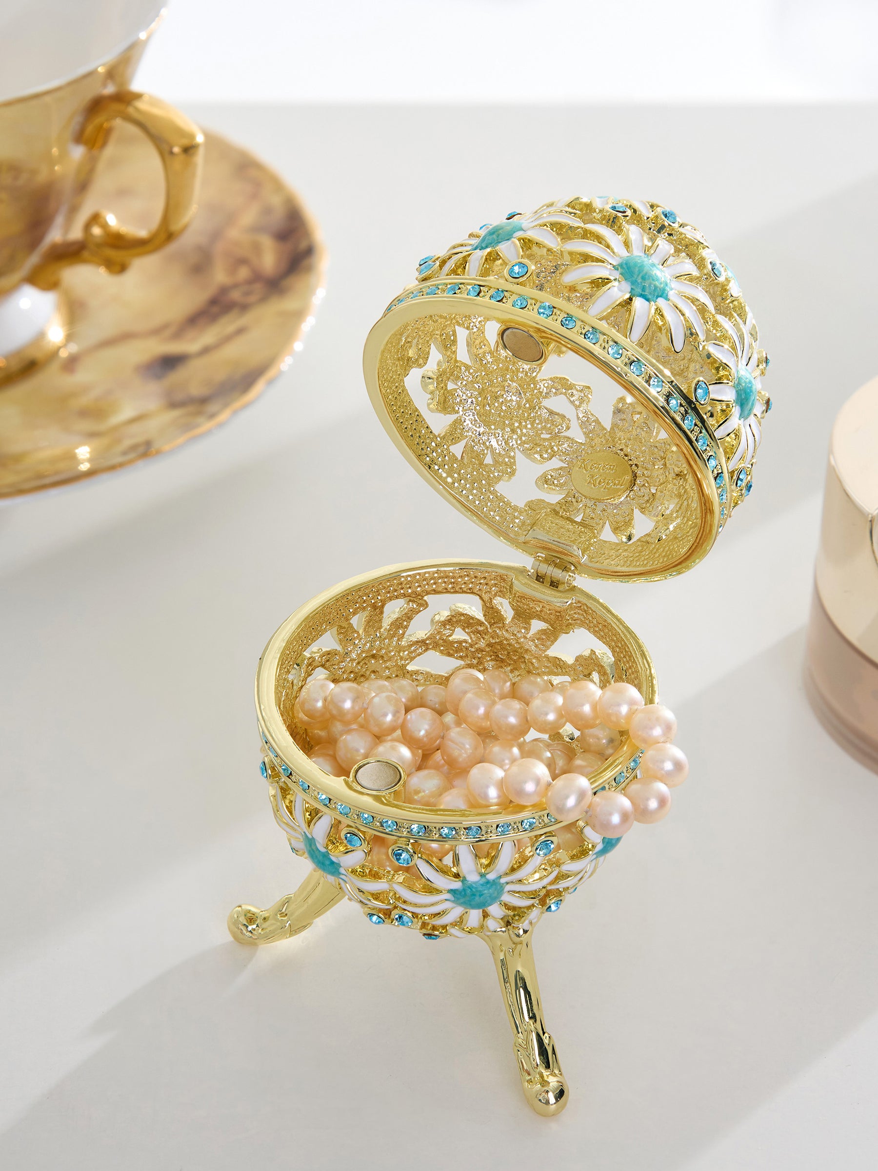 Gold Easter Egg with Blue and White Flowers
