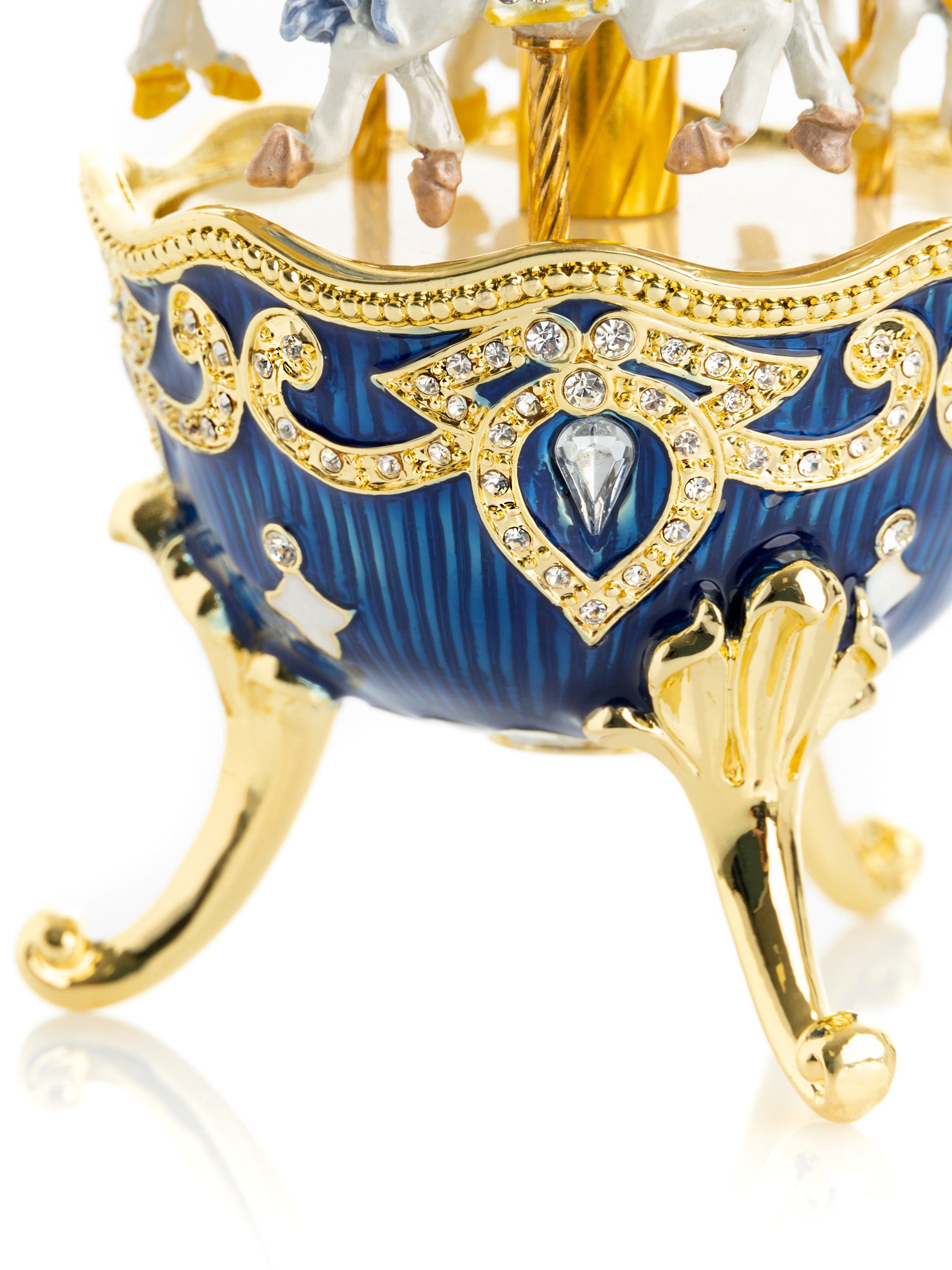 Oeuf Fabergé de carrousel à cheval à remonter bleu