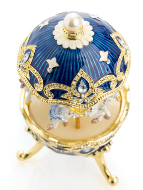 Blue Wind up Horse Carousel Faberge Egg