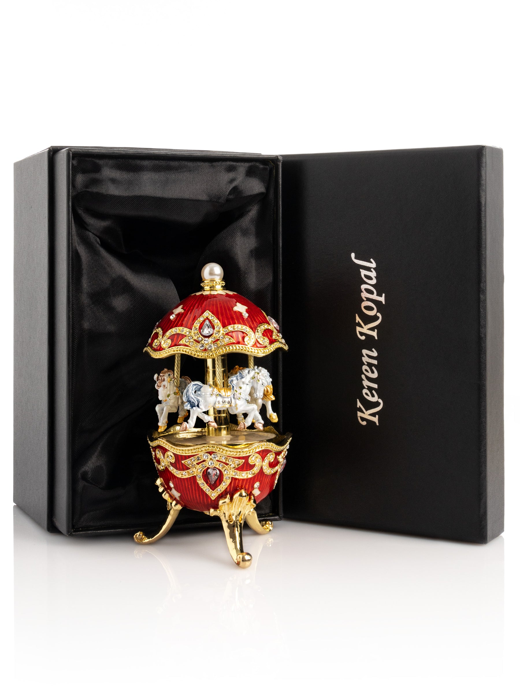 Red Wind up Horse Carousel Faberge Style Egg