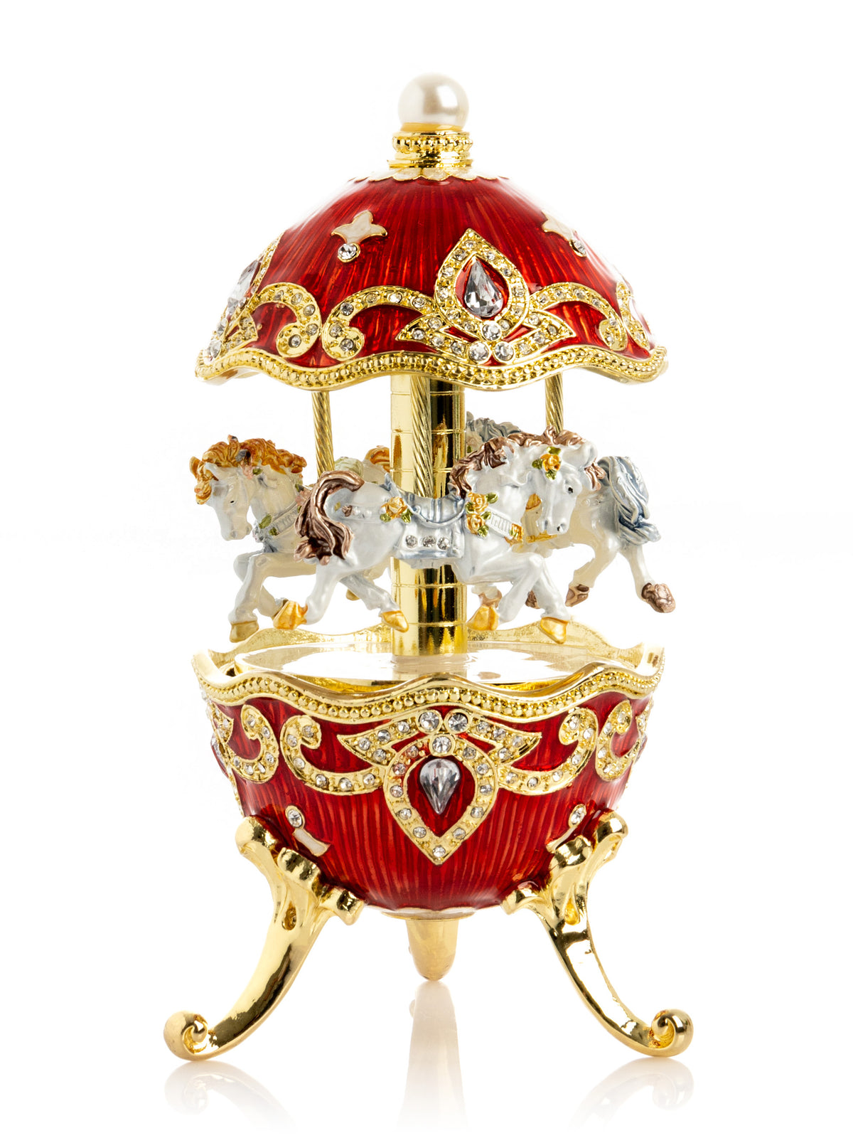 Red Wind up Horse Carousel Faberge Style Egg