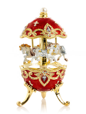 Red Wind up Horse Carousel Faberge Style Egg