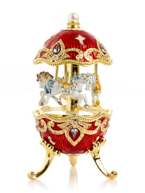 Red Wind up Horse Carousel Faberge Style Egg