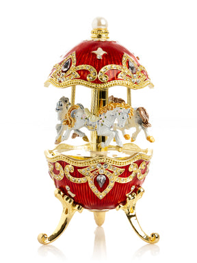 Red Wind up Horse Carousel Faberge Style Egg