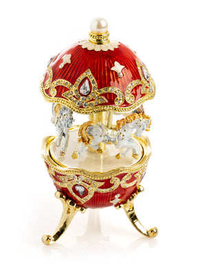 Red Wind up Horse Carousel Faberge Style Egg