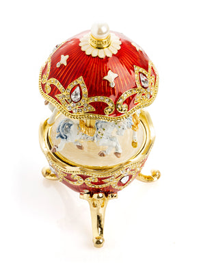 Red Wind up Horse Carousel Faberge Style Egg