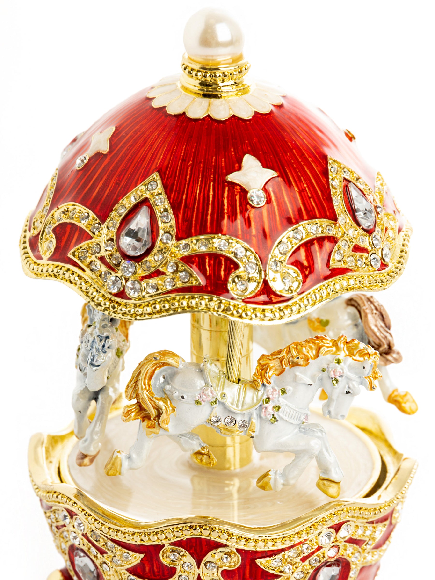 Red Wind up Horse Carousel Faberge Style Egg