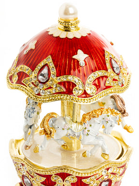 Red Wind up Horse Carousel Faberge Style Egg