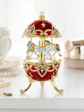 Red Wind up Horse Carousel Faberge Style Egg