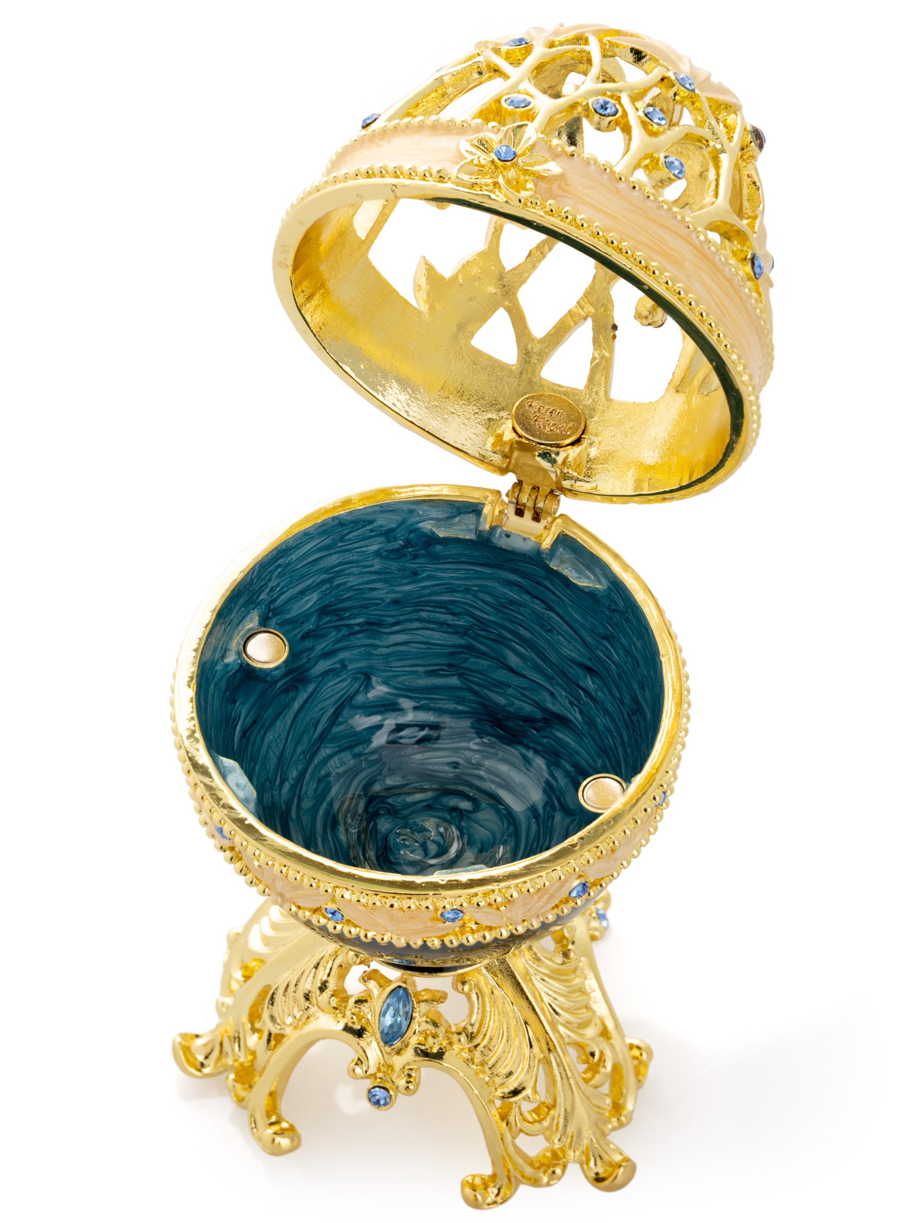 Golden Blue Faberge Egg with a Golden Elephant